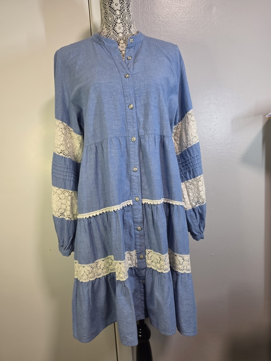 Johnny Was Dresses & Skirts - Johnny Was Jade Laguna Pieced Chambray Lace Tiered Mini Dress Large